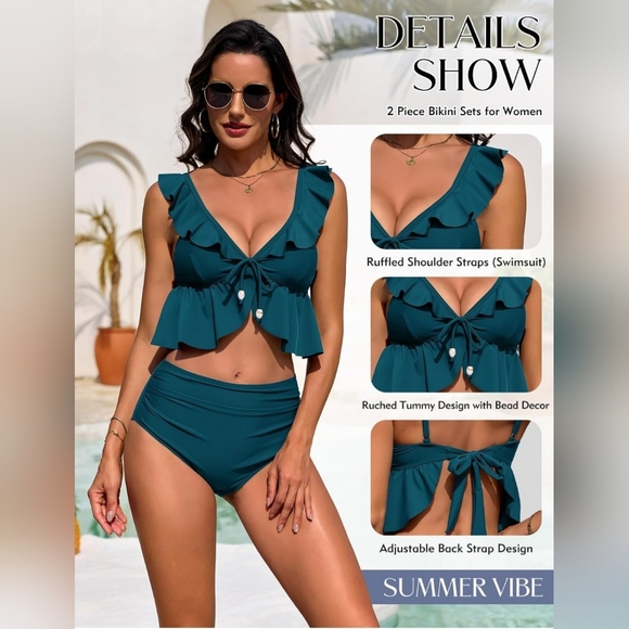Teal Ruffle Bikini Set - Picture 3 of 5